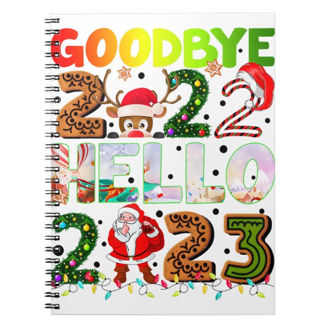 Goodbye 2022 Hello 2023 Cute Santa Claus Reindeer Notebook (Front)