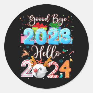 Goodbye 2023 Hello 2024 Christmas Xmas Happy New Classic Round Sticker