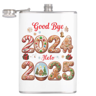 Goodbye 2024 Hello 2025 Happy New year Design Hip Flask
