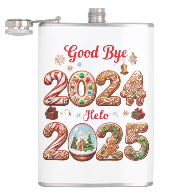 Goodbye 2024 Hello 2025 Happy New year Design Hip Flask (Opened)