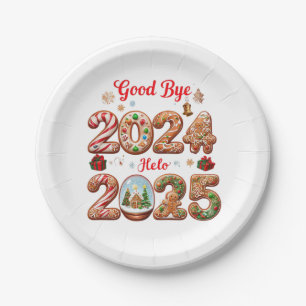 Goodbye 2024 Hello 2025 Happy New Year Design Paper Plate