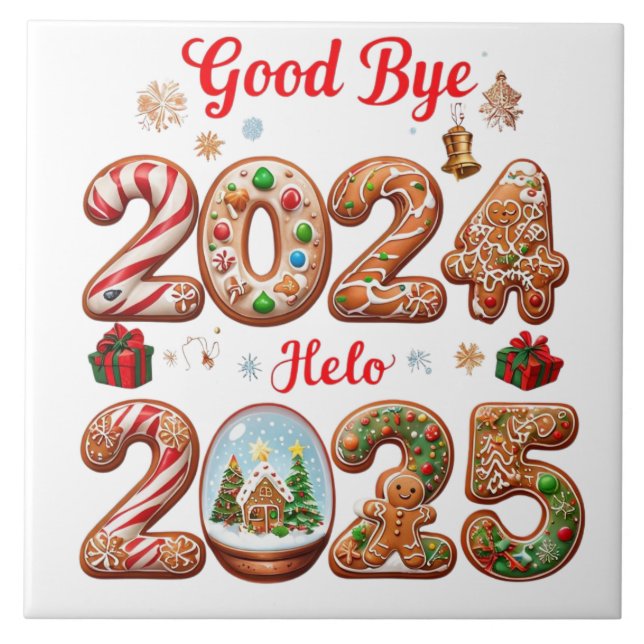 Goodbye 2024 Hello 2025 Happy New year Design Tile (Front)