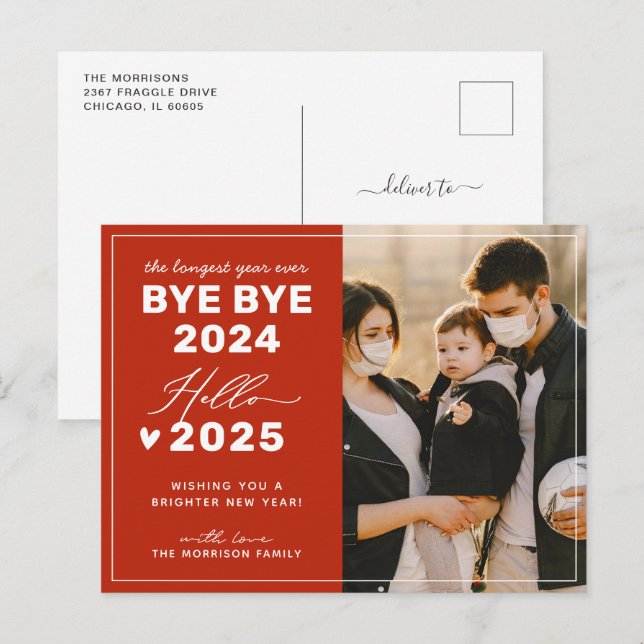 Goodbye 2024 Hello 2025 Happy New Year Photo Holiday Postcard (Front/Back)