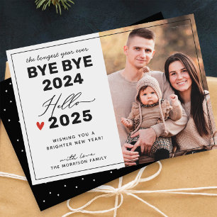 Goodbye 2024 Hello 2025 New Year Minimalist Photo Holiday Card