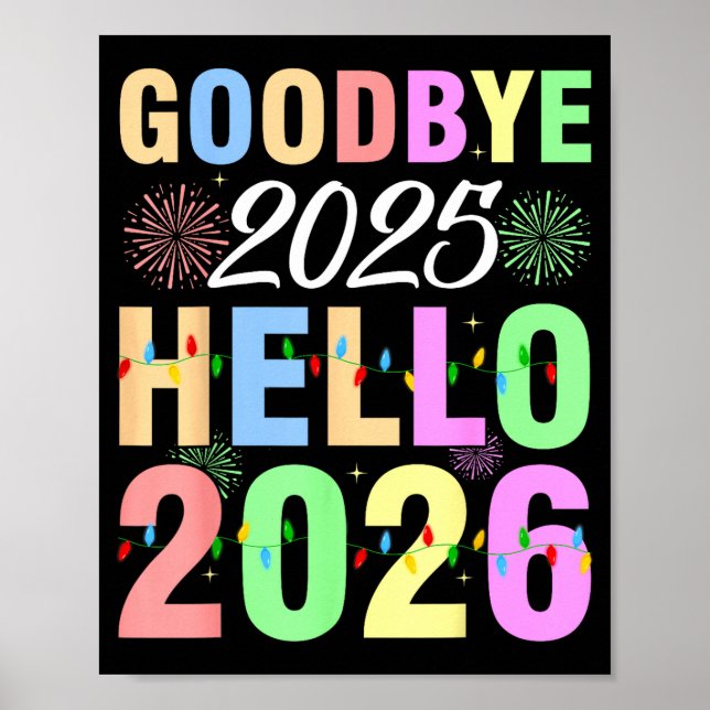 Goodbye 2025 Hello 2026 Christmas Lights Happy New Poster (Front)