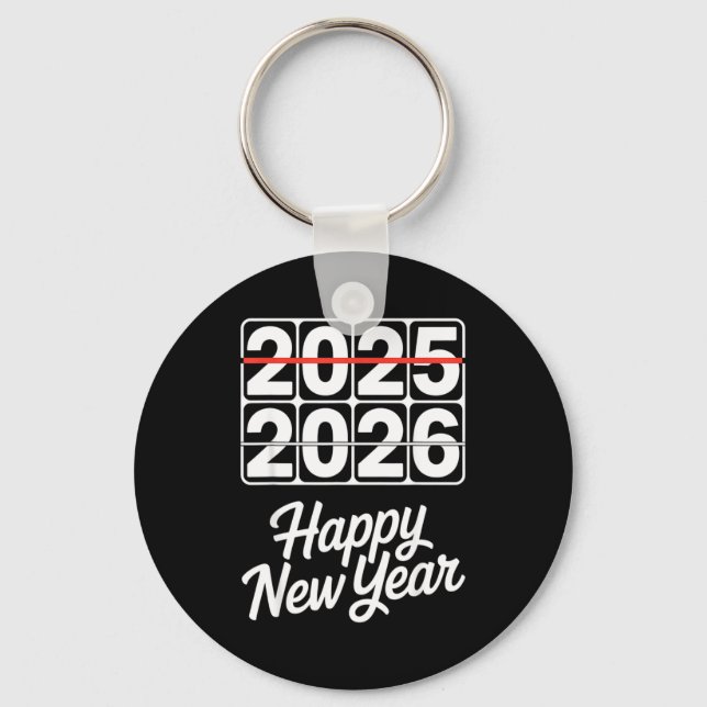 Goodbye 2025 Hello 2026 Clock Happy New Year Party Key Ring (Front)