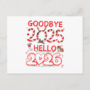 Goodbye 2025 Hello 2026 Merry Christmas Happy New Holiday Postcard