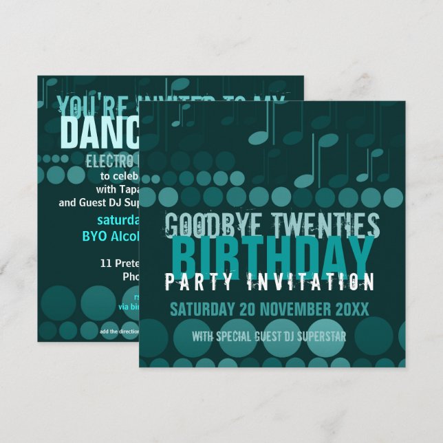 Goodbye 20s Birthday Dance Party Invitation (Front/Back)