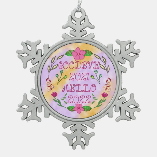 GOODBYE 20XX HELLO 20XX SNOWFLAKE PEWTER CHRISTMAS ORNAMENT (Front)