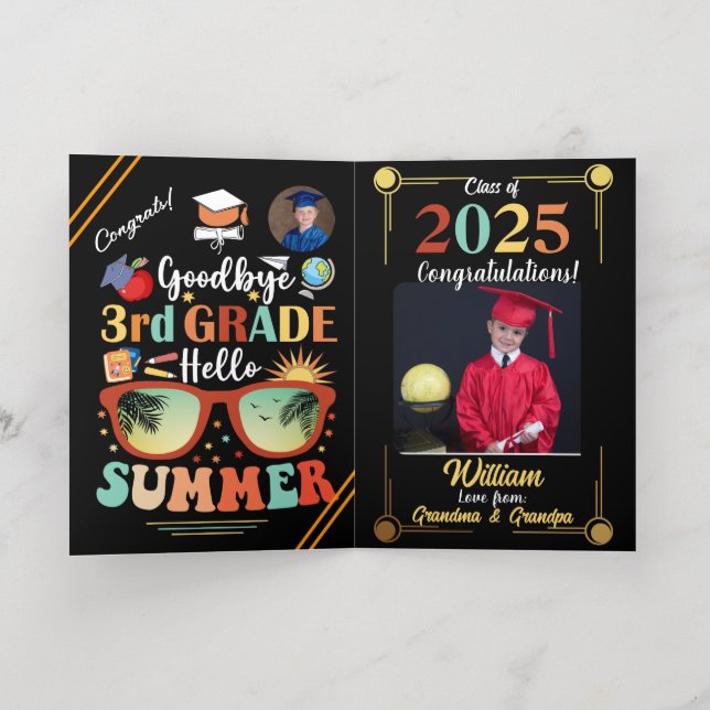 Goodbye 3rd Grade Hello Summer Graduation Custom   Foil Greeting Card (Inside Laydown)