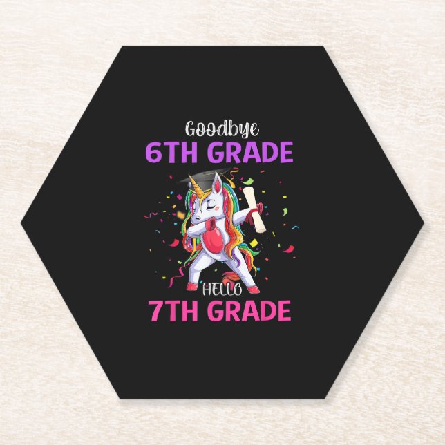 Goodbye 6th Grade Hello 7th Grade Unicorn 2022 Gra Paper Coaster (Front)