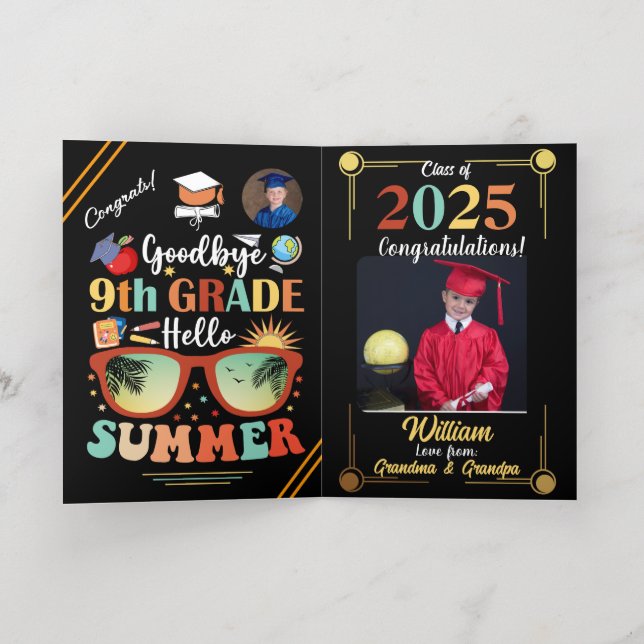 Goodbye 9th Grade Hello Summer Graduation Custom   Foil Greeting Card (Inside Laydown)