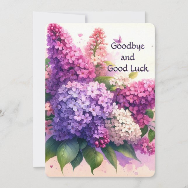 Goodbye and Good Luck Lilacs Flower Flat Card (Front)