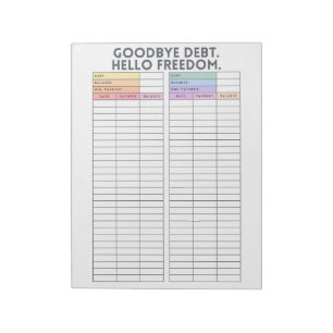 Goodbye Debt. Hello Freedom.   Colourful Tracker Notepad