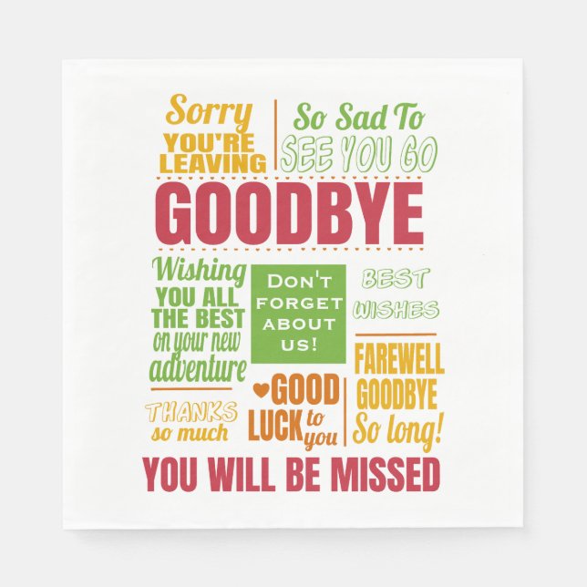 Goodbye Farewell Retirement Typography Napkin (Front)