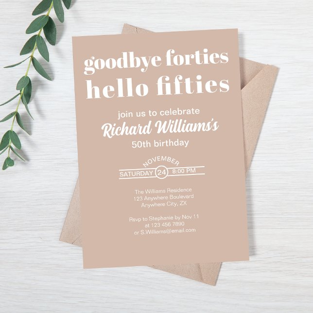 Goodbye Forties Hello Fifties Modern 50th Birthday Invitation (Creator Uploaded)