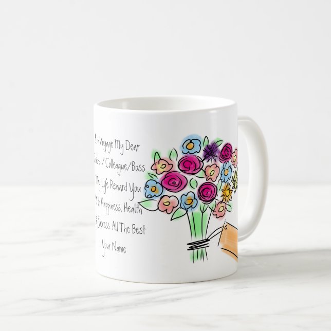 Goodbye Gift Personalised Flowers Woman Coffee Mug (Front Right)
