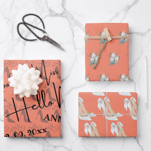 Goodbye Miss Hello Mrs Bridal Shower Wrapping Paper Sheet (Front)