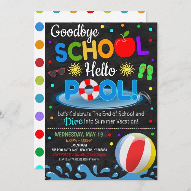 Goodbye School Hello Pool Party Invitation (Front/Back)
