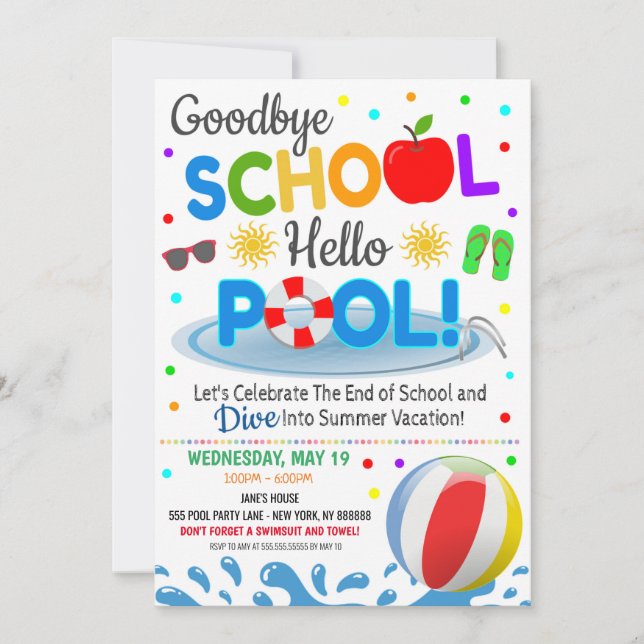 Goodbye School Hello Pool Party Invitation (Front)