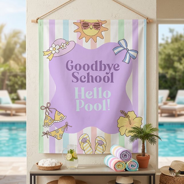 Goodbye School Hello Pool Stripes Party Tapestry (Creator Uploaded)
