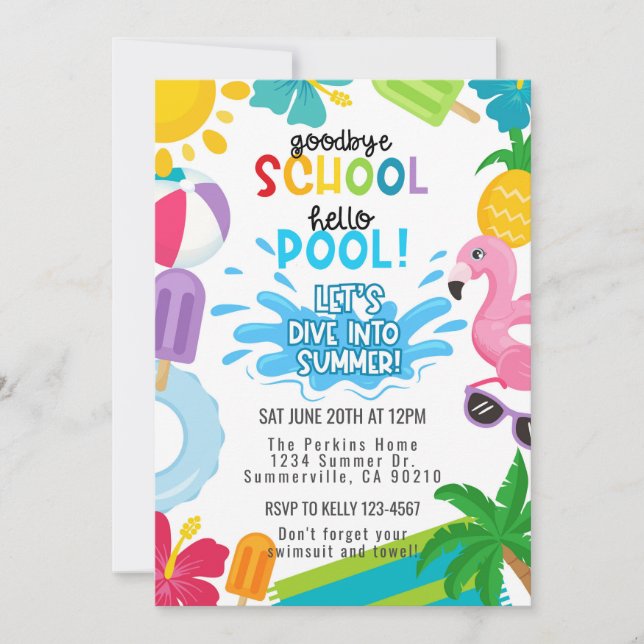 Goodbye School, Hello Pool Summer Invitation (Front)