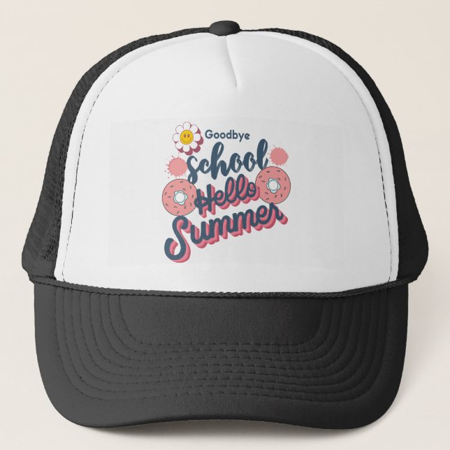 Goodbye School Hello Summer Doughnut Art Trucker Hat (Front)