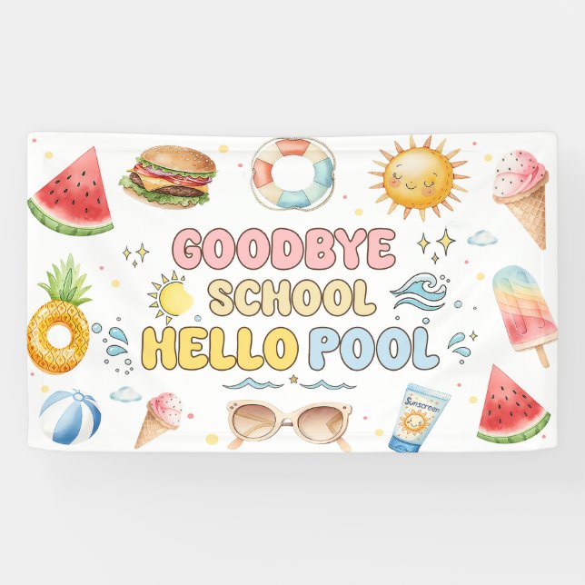 Goodbye School, Hello Summer, End of School Banner (Horizontal)