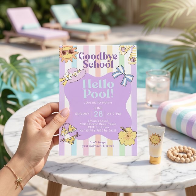 Goodbye School Hello Summer Stripes Invitation (Creator Uploaded)