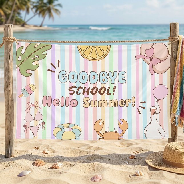 Goodbye School Hello Summer Stripes Pastel Banner (Creator Uploaded)