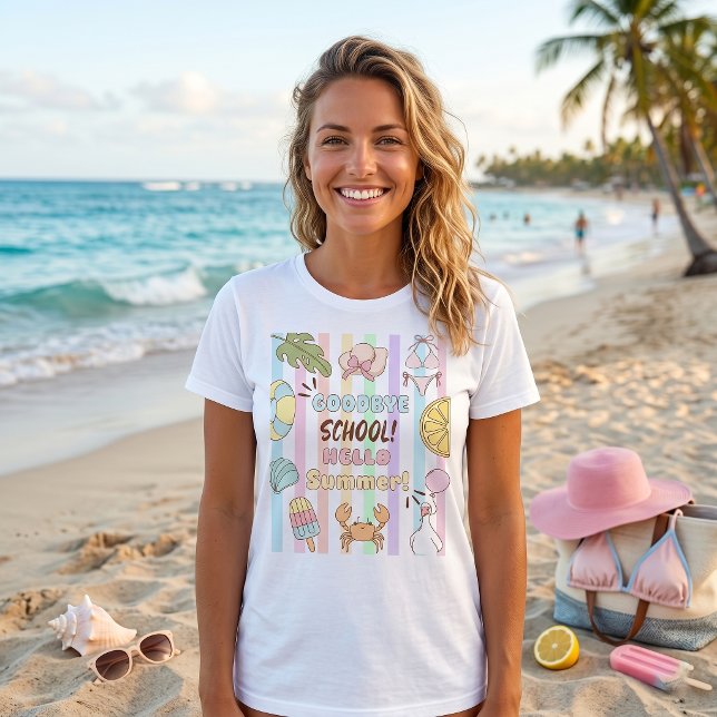 Goodbye School Hello Summer Stripes Pastel T-Shirt (Creator Uploaded)