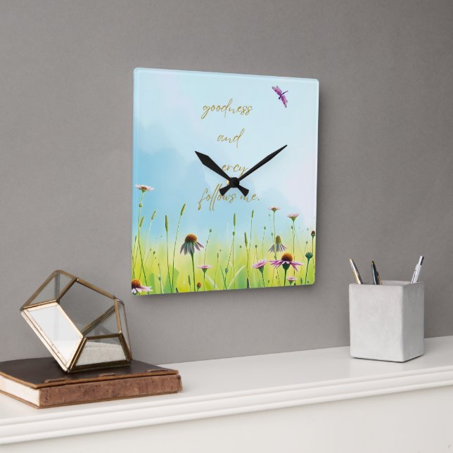 Goodness and Mercy - Psalm 23 Inspired Square Wall Clock (Office)