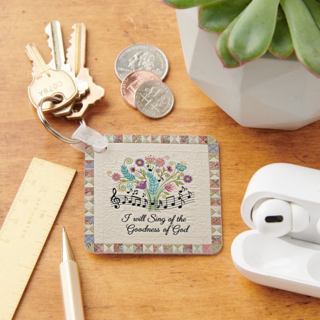 Goodness of God quilted look floral music Key Ring (Desk)