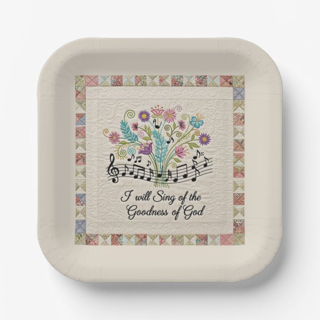 Goodness of God quilted look floral music Paper Plate (Front)