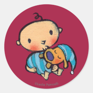 Goodnight Kisses Adorable Puppy in Blue Pyjamas Classic Round Sticker