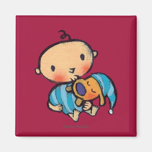 Goodnight Kisses Adorable Puppy in Blue Pyjamas Magnet (Front)