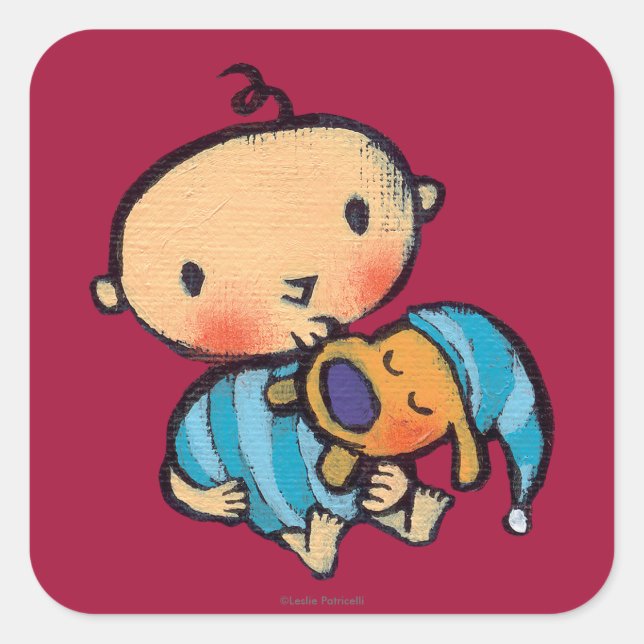 Goodnight Kisses Adorable Puppy in Blue Pyjamas Square Sticker (Front)
