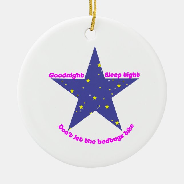 Goodnight Sleep Tight Bedbug Star Ceramic Tree Decoration (Front)