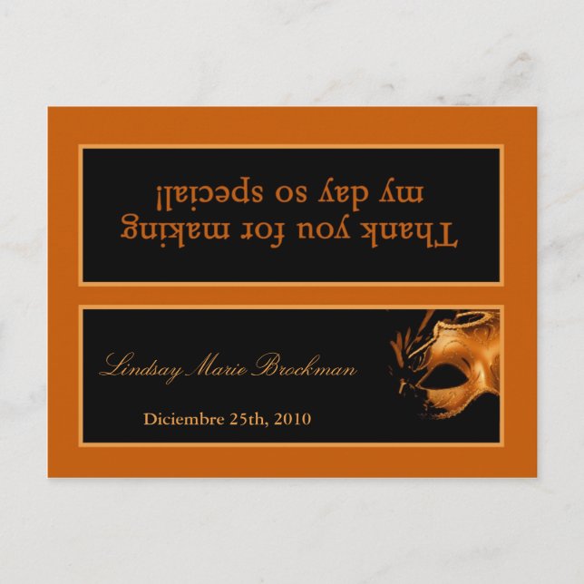 Goody Bag Topper Mis XV Orange Black Party Invitation Postcard (Front)