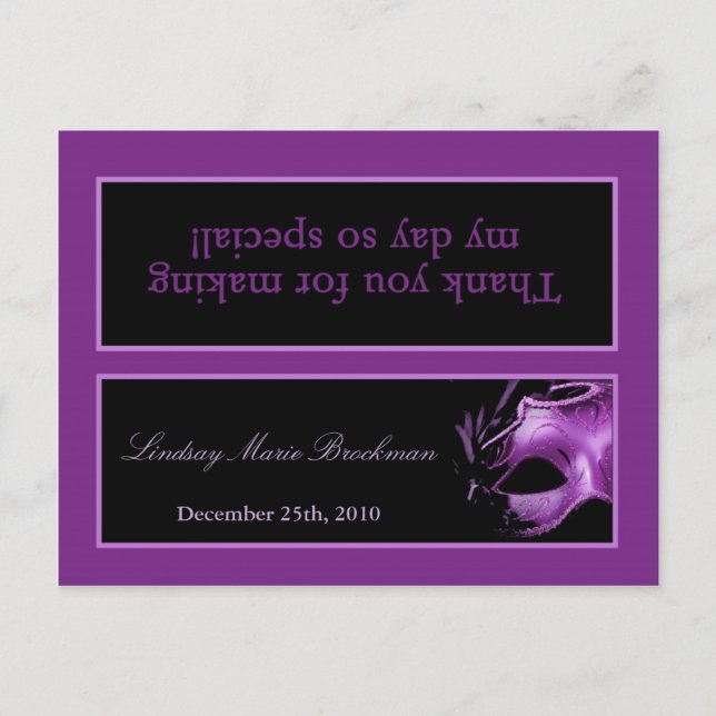 Goody Bag Topper Sweet 16 Purple Lilac Black Party Invitation Postcard (Front)