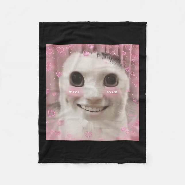 Goofy Ahh Cat Meme Dank Cursed Weirdcore Cringey B Fleece Blanket (Front)