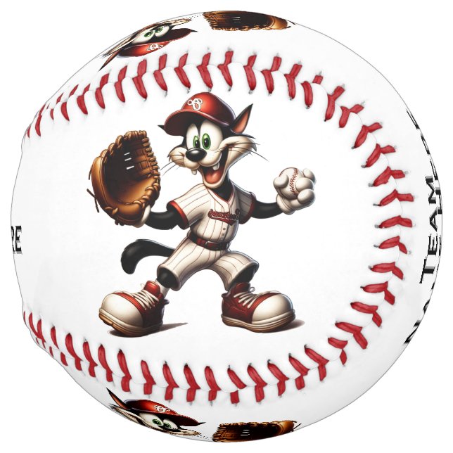 Goofy Cat Baseball Pitcher Winds Up Add Name Softball (Front Right)
