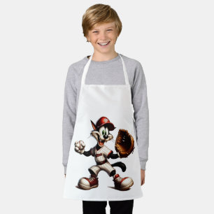 Goofy Cat Baseball Pitcher Winds Up Apron