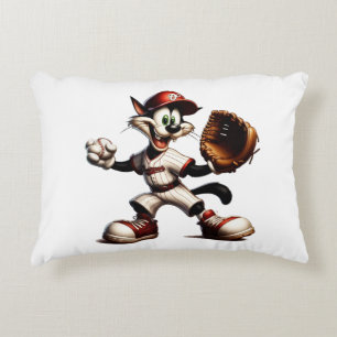 Goofy Cat Baseball Pitcher Winds Up Decorative Cushion