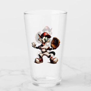 Goofy Cat Baseball Pitcher Winds Up Glass
