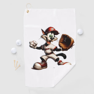 Goofy Cat Baseball Pitcher Winds Up Golf Towel