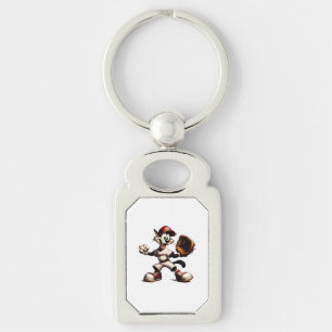 Goofy Cat Baseball Pitcher Winds Up Key Ring