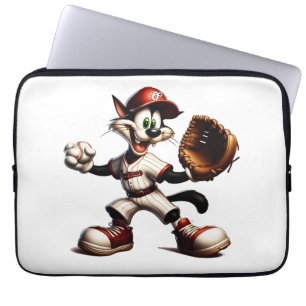 Goofy Cat Baseball Pitcher Winds Up Laptop Sleeve