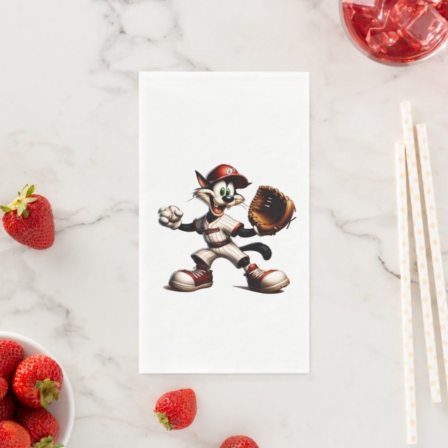 Goofy Cat Baseball Pitcher Winds Up Napkin (Insitu)