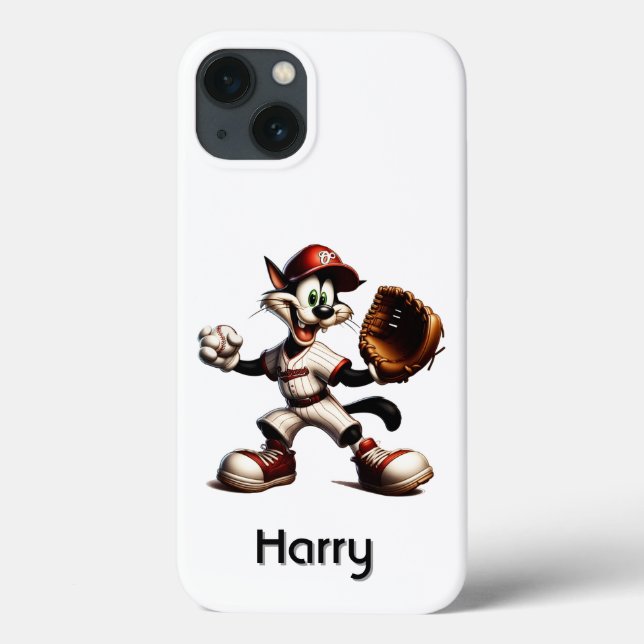 Goofy Cat Baseball Pitcher Winds Up Personal Case-Mate iPhone Case (Back)